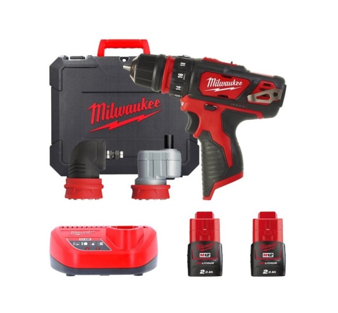 Дрель-шуруповерт аккумуляторный MILWAUKEE, M12 BDDXKIT-202C (+ заряд.устройство, 2 акум.Х 2Ач, 3 насадки, HD кейс)
