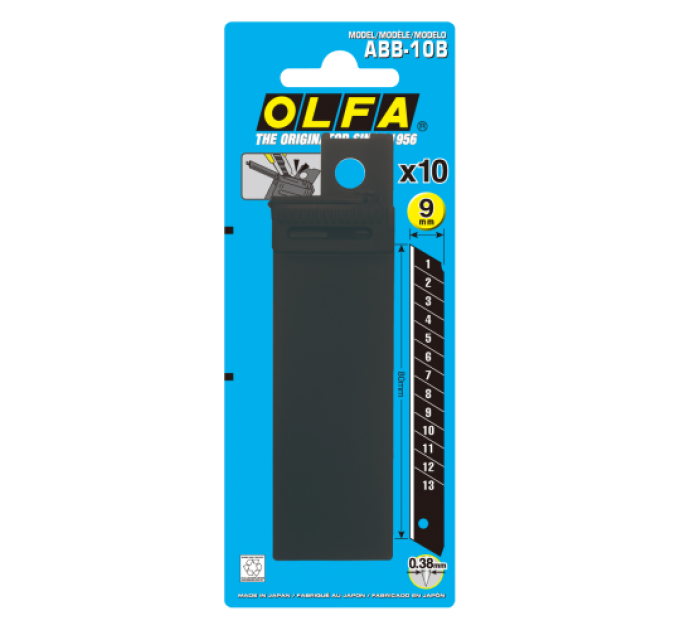 Лезвие OLFA ABB-10B ExcelBlack; блистер 10 шт.; для 180Black, SVR-1, SVR-2, 300, A-2, A-3, S, SPC-1, ES-1/green, NA-1, A-5, PA-2, XA-1, DA -1, A-1 (101553)