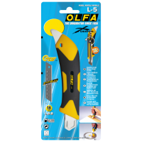 Нож OLFA L-5 X-design серии ComfortGrip; фиксация лезвия колесиком; встроенный жесткий металлический резец толщиной 1,2 мм для многоцелевого использования (165511)
