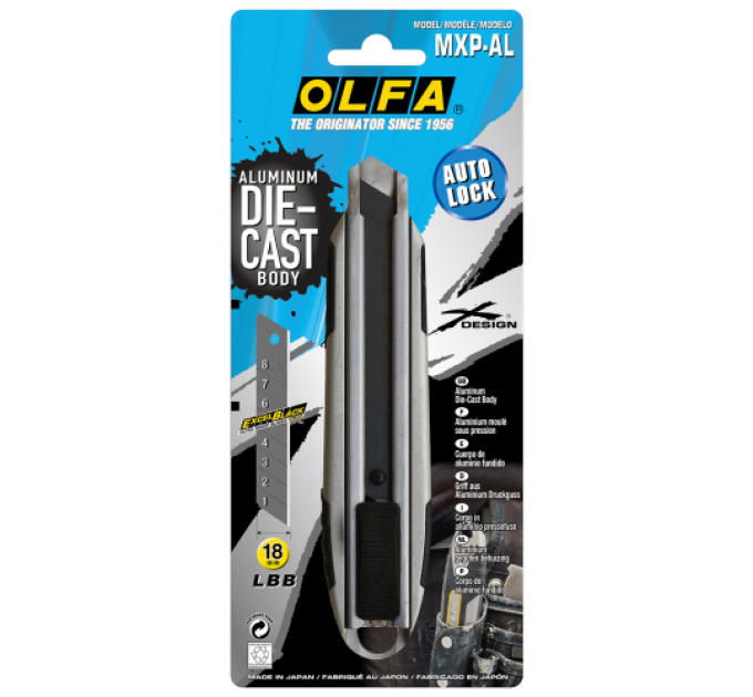 Нож OLFA MXP-AL (Metal Hyper PRO); лезвие 18мм;; механизм автоматической фиксации Auto-Lock;; OL LB-10B; OL LB-50B; )