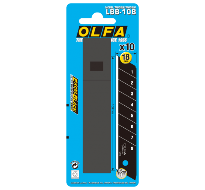 Лезвие OLFA LBB-10B; блистер 10 шт;  для CL, OL, SL-1, ML, L-1, L-1/green, L-2, L-3, XL-2, NL-AL, EXL, BN-L, BN-AL, PL-1, NOL-1, L-5, L5-AL, L-7, L7-AL, MXP-L, MXP-AL, LTD-L, LTD-AL, DL-1, CMP-2 (301551)