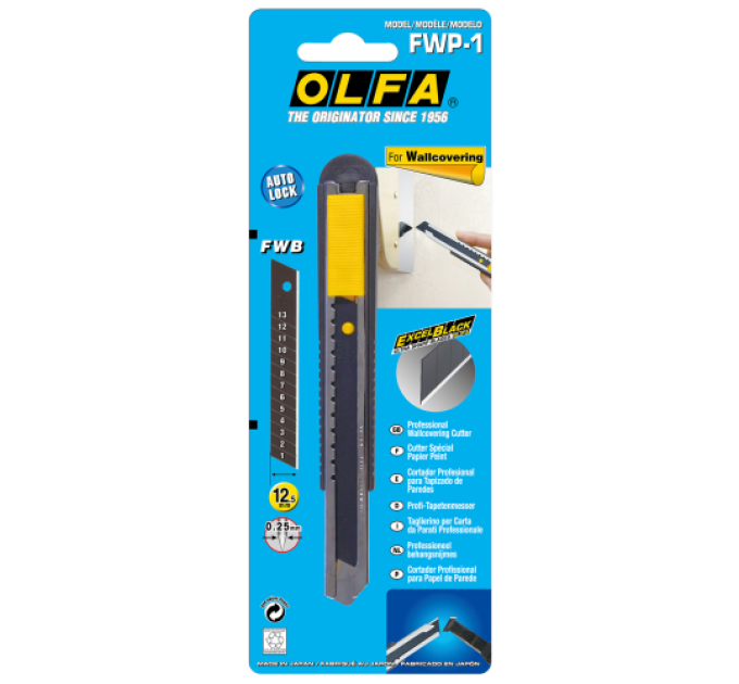 Нож OLFA FWP-1; лезвие Ultra Sharp Black Blade толщиной 0,25 мм; для профессиональной резки обоев (380511)