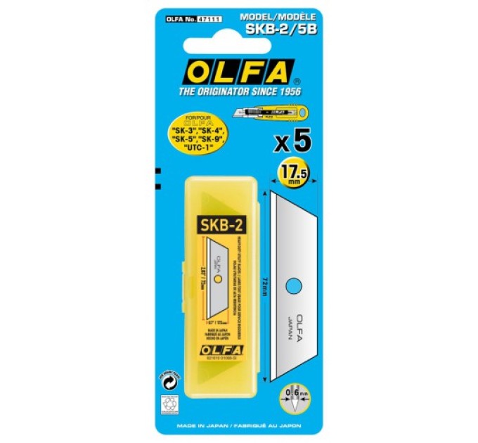 Лезвие OLFA SKB-2/5B; трапециевидное; блистер 5 шт; для SK-4, SK-4/green, SK-5, SK-9, SK-3, UTC-1 (621511)