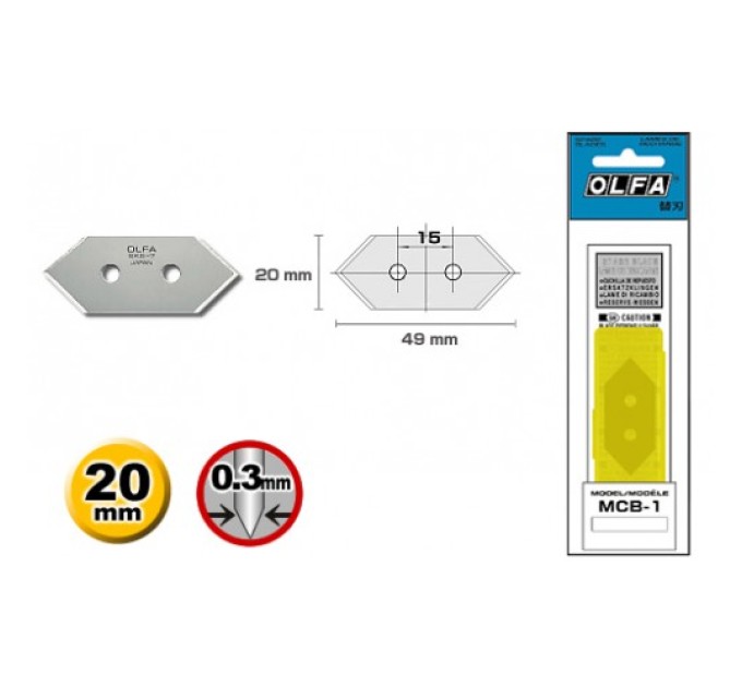 Лезвие OLFA MCB-1 двухстороннее; блистер 5 шт.; для ножей MC-45, MC-45/DX (661510)