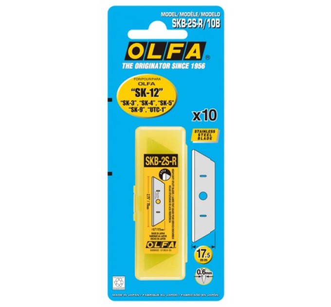 Лезвие OLFA SKB-2S-R/10B трапециевидное двустороннее из магнитной нержавеющей стали; блистер 10 шт.; для SK-12, SK-4, SK-4/green, SK-5, SK-9, SK-3 (689510)