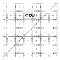 Линейка-шаблон OLFA QR-6S акриловая прозрачная; (165х165х3мм); нескользящая матовая поверхность; для резки тканей круговыми ножами (950534)