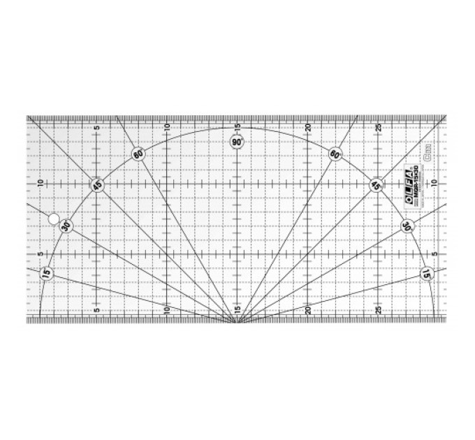 Линейка-шаблон OLFA MQR-15x30 акриловая прозрачная; 150х300х3 мм; нескользящая матовая поверхность; для резки тканей круговыми ножами (951531)